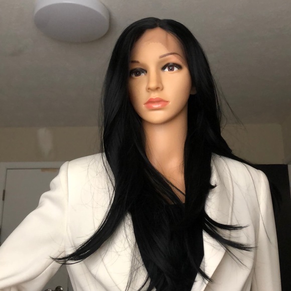 NWT 22” Swiss Lace front pure black human blended mixed straight wig